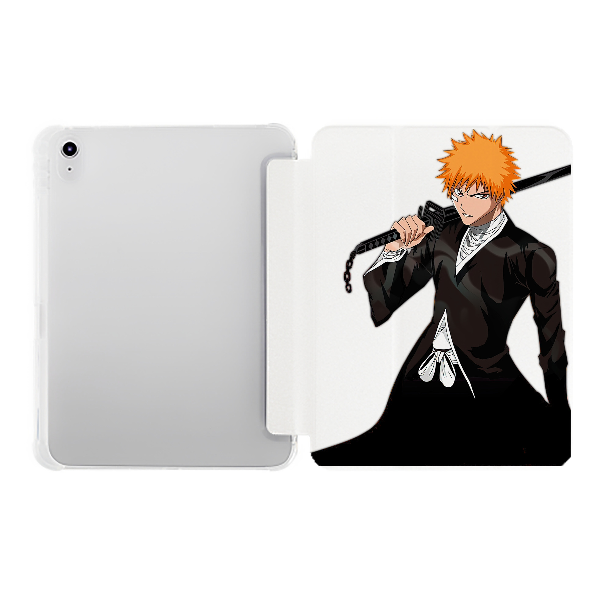（画像用） ブリーチ 黒崎一護（くろさき いちご）BLEACH Kurosaki Ichigo IPad ケース ペン収納付き 三つ折りスタンド PUレザー×シリコン 対応機種9.5/10.5/10.9インチ